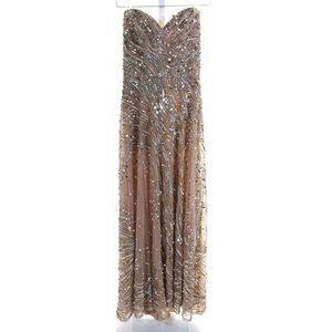 Elie Saab Womens Back Zip Sweetheart Beaded Embellished Midi Dress Gold IT 38
